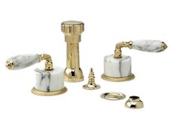 PHYLRICH K4338B VALENCIA FOUR HOLE DECK MOUNT BIDET FAUCET SETWITH WHITE MARBLE LEVER HANDLES