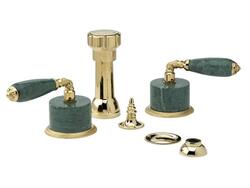 PHYLRICH K4338F VALENCIA FOUR HOLE DECK MOUNT BIDET FAUCET SETWITH GREEN MARBLE LEVER HANDLES