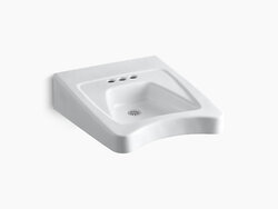 KOHLER K-12636-0 MORNINGSIDE 20 INCH WALL MOUNTED BATHROOM SINK WITH 3 HOLES DRILLED AND OVERFLOW