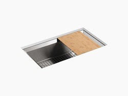 KOHLER K-3158-NA 33 INCH UNDERMOUNT SINGLE-BOWL KITCHEN SINK WITH CUTTING BOARD AND RACK
