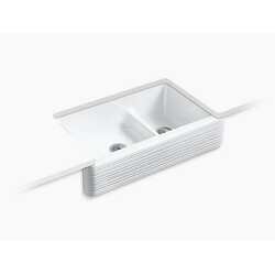 KOHLER K-6349-0 WHITEHAVEN 35-11/16 INCH DOUBLE BASIN FARMHOUSE CAST IRON KITCHEN SINK WITH SELF-TRIMMING APRON AND SMARTDIVIDE