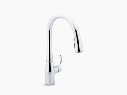 KOHLER K-597 SIMPLICE SINGLE-HOLE OR THREE-HOLE BAR SINK FAUCET WITH 15-3/8 INCH PULL-DOWN SPOUT, DOCKNETIK MAGNETIC DOCKING SYSTEM, AND A 3-FUNCTION SPRAYHEAD FEATURING SWEEP SPRAY