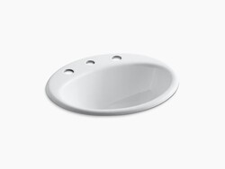 KOHLER K-2905-8 FARMINGTON 19-1/4 INCH CIRCULAR CAST IRON DROP IN BATHROOM SINK WITH OVERFLOW AND 3 FAUCET HOLES AT 8 INCH CENTERS