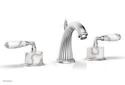PHYLRICH K338B VALENCIA THREE HOLE WIDESPREAD BATHROOM FAUCET WITH WHITE MARBLE LEVER HANDLES