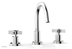 PHYLRICH D138 BASIC THREE HOLE MEDIUM SPOUT WIDESPREAD BATHROOM FAUCET WITH BLADE CROSS HANDLES