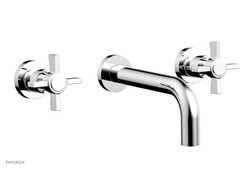 PHYLRICH DWL137 BASIC THREE HOLE WALL MOUNT BATHROOM FAUCET WITH BLADE CROSS HANDLES