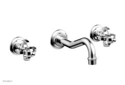 PHYLRICH 163-11 COURONNE THREE HOLE WALL MOUNT BATHROOM FAUCET WITH CROSS HANDLES