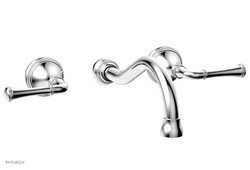 PHYLRICH 207-11 BEADED THREE HOLE WALL MOUNT BATHROOM FAUCET WITH LEVER HANDLES