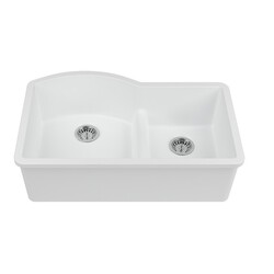 EMPIRE INDUSTRIES YU33DDG YORKSHIRE 33 INCH UNDERMOUNT FIRECLAY DOUBLE BOWL KITCHEN SINK IN WHITE WITH GRID AND STRAINER