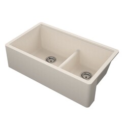 EMPIRE INDUSTRIES TF33DTG TITAN 33 INCH FARMHOUSE COMPOSITE GRANITE DOUBLE BOWL KITCHEN SINK IN TAN WITH STRAINER