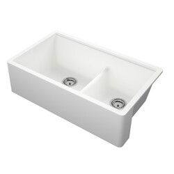 EMPIRE INDUSTRIES TF33DWG TITAN 33 INCH FARMHOUSE COMPOSITE GRANITE DOUBLE BOWL KITCHEN SINK IN WHITE WITH STRAINER