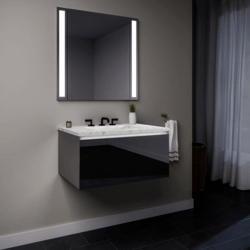 ROBERN 24119400SB00001 CURATED CARTESIAN 24 INCH SINGLE DRAWER TINTED GRAY MIRROR GLASS VANITY WITH LYRA TOP AND SELECTABLE 2700K/4000K NIGHT LIGHT