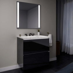 ROBERN 24119400SB00002 CURATED CARTESIAN 24 INCH TWO DRAWER TINTED GRAY MIRROR GLASS VANITY WITH LYRA TOP AND SELECTABLE 2700K/4000K NIGHT LIGHT