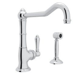 ROHL A3650/11LMWS-2 COUNTRY CINQUANTA SINGLE HOLE COLUMN SPOUT KITCHEN FAUCET WITH SIDESPRAY AND EXTENDED SPOUT AND METAL LEVER