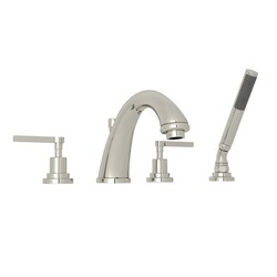 ROHL A1264LM AVANTI 4-HOLE DECK MOUNT C-SPOUT TUB FILLER WITH HANDSHOWER, METAL LEVERS