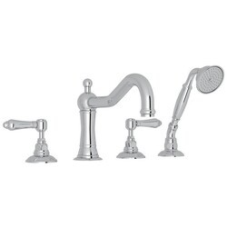 ROHL A1404LM ACQUI 4-HOLE DECK MOUNT COLUMN SPOUT TUB FILLER WITH HANDSHOWER, METAL LEVERS