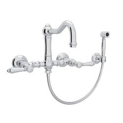 ROHL A1456LMWS-2 COUNTRY ACQUI WALL MOUNT COLUMN SPOUT BRIDGE SINGLE HOLE KITCHEN FAUCET WITH SIDESPRAY AND METAL LEVERS