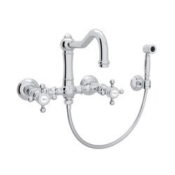 ROHL A1456XMWS-2 COUNTRY ACQUI WALL MOUNT COLUMN SPOUT BRIDGE SINGLE HOLE KITCHEN FAUCET WITH SIDESPRAY AND CROSS HANDLES