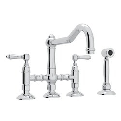 ROHL A1458LMWS-2 COUNTRY ACQUI DECK MOUNT COLUMN SPOUT 3 LEG BRIDGE SINGLE HOLE KITCHEN FAUCET WITH SIDESPRAY AND METAL LEVERS