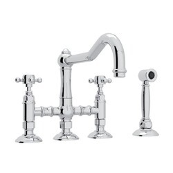 ROHL A1458XMWS-2 COUNTRY ACQUI DECK MOUNT COLUMN SPOUT 3 LEG BRIDGE SINGLE HOLE KITCHEN FAUCET WITH SIDESPRAY AND CROSS HANDLE