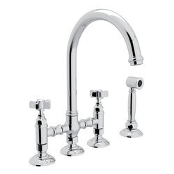 ROHL A1461XWS-2 COUNTRY SAN JULIO DECK MOUNT C-SPOUT 3 LEG BRIDGE SINGLE HOLE KITCHEN FAUCET WITH SIDESPRAY AND FIVE SPOKE HANDLES