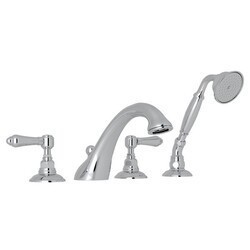ROHL A1464LM VIAGGIO 4-HOLE DECK MOUNT C-SPOUT TUB FILLER WITH HANDSHOWER, METAL LEVERS