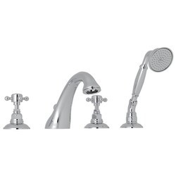 ROHL A1464XM VIAGGIO 4-HOLE DECK MOUNT C-SPOUT TUB FILLER WITH HANDSHOWER, CROSS HANDLES