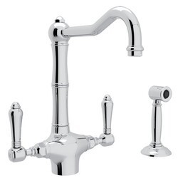 ROHL A1679LMWS-2 COUNTRY ACQUI SINGLE HOLE COLUMN SPOUT KITCHEN FAUCET WITH SIDESPRAY AND METAL LEVERS