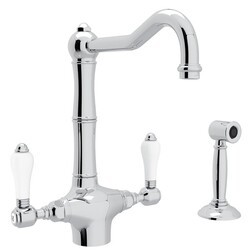 ROHL A1679LPWS-2 COUNTRY ACQUI SINGLE HOLE COLUMN SPOUT KITCHEN FAUCET WITH SIDESPRAY AND PORCELAIN LEVERS