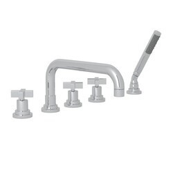 ROHL A2224XM LOMBARDIA 5-HOLE DECK MOUNT TUB FILLER WITH U-SPOUT, CROSS HANDLES