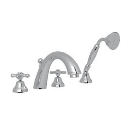 ROHL A2764XM VERONA 4-HOLE DECK MOUNT C-SPOUT TUB FILLER WITH HANDSHOWER, CROSS HANDLES