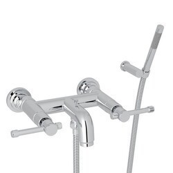 ROHL A3302IL CAMPO EXPOSED WALL MOUNTED TUB SHOWER MIXER WITH SINGLE FUNCTION HANDSHOWER, METAL LEVERS