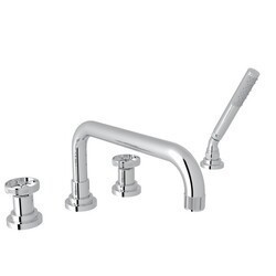 ROHL A3314IW CAMPO 5-HOLE DECK MOUNT TUB FILLER, METAL WHEEL HANDLES