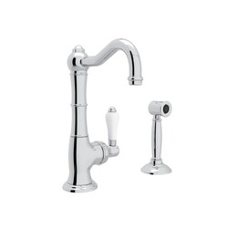 ROHL A3650LPWS-2 COUNTRY CINQUANTA SINGLE HOLE COLUMN SPOUT KITCHEN FAUCET WITH SIDESPRAY AND PORCELAIN LEVER