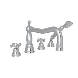 ROHL AC262X ARCANA COLUMN SPOUT 4-HOLE DECK MOUNT TUB FILLER WITH HANDSHOWER, CROSS HANDLES