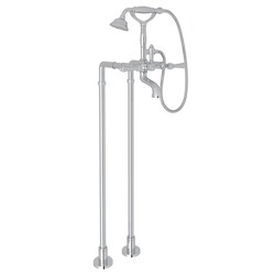 ROHL AKIT1401NLM VIAGGIO FLOOR MOUNTED EXPOSED TUB SHOWER MIXER PACKAGE WITH METAL INSERT HANDSHOWER AND METAL LEVERS