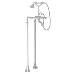 ROHL AKIT1401NLP VIAGGIO FLOOR MOUNTED EXPOSED TUB SHOWER MIXER PACKAGE WITH METAL INSERT HANDSHOWER AND PORCELAIN LEVERS