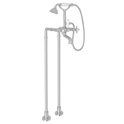 ROHL AKIT1401NXM VIAGGIO FLOOR MOUNTED EXPOSED TUB SHOWER MIXER PACKAGE WITH METAL INSERT HANDSHOWER AND CROSS HANDLES