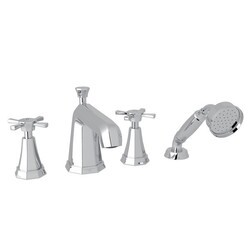 ROHL U.3153X PERRIN & ROWE DECO 4-HOLE DECK MOUNTED TUB FILER WITH HANDSHOWER, CROSS HANDLES
