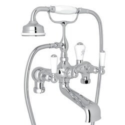 ROHL U.3540L PERRIN & ROWE EDWARDIAN EXPOSED TUB FILLER WITH HANDSHOWER, PORCELAIN LEVERS