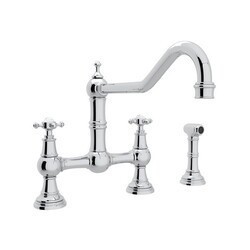 ROHL U.4763X-2 PERRIN & ROWE EDWARDIAN BRIDGE SINGLE HOLE KITCHEN FAUCET WITH SIDESPRAY AND FIVE SPOKE HANDLES