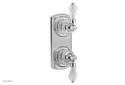PHYLRICH 4-206 REGENT WALL MOUNT TWO CUT CRYSTAL LEVER HANDLES MINI THERMOSTATIC VALVE WITH VOLUME CONTROL OR DIVERTER TRIM