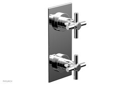 PHYLRICH 4-350 BASIC WALL MOUNT TWO TUBULAR CROSS HANDLES MINI THERMOSTATIC VALVE WITH VOLUME CONTROL OR DIVERTER TRIM