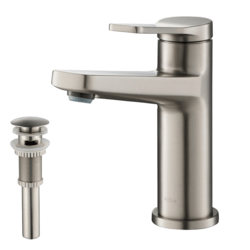 KRAUS KBF-1401SFS-PU-11SN INDY™ SINGLE HANDLE BATHROOM FAUCET IN SPOT FREE STAINLESS STEEL AND MATCHING POP-UP DRAIN WITH OVERFLOW
