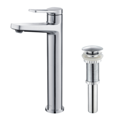 KRAUS KVF-1400CH-PU-10CH INDY SINGLE HANDLE VESSEL BATHROOM FAUCET WITH MATCHING POP-UP IN CHROME