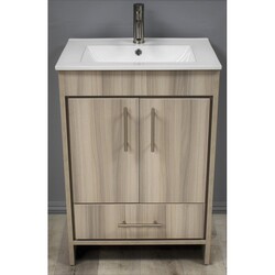 MTD VOLPA USA MTD-3124AG-14 PACIFIC 24 INCH MODERN BATHROOM VANITY IN ASH GREY WITH INTEGRATED CERAMIC TOP AND STAINLESS STEEL ROUND HOLLOW HARDWARE