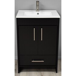 MTD VOLPA USA MTD-3124BK-14 PACIFIC 24 INCH MODERN BATHROOM VANITY IN BLACK WITH INTEGRATED CERAMIC TOP AND STAINLESS STEEL ROUND HOLLOW HARDWARE