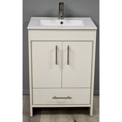 MTD VOLPA USA MTD-3124W-14 PACIFIC 24 INCH MODERN BATHROOM VANITY IN WHITE WITH INTEGRATED CERAMIC TOP AND STAINLESS STEEL ROUND HOLLOW HARDWARE