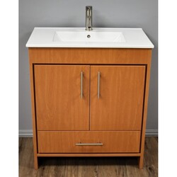 MTD VOLPA USA MTD-3130HM-14 PACIFIC 30 INCH MODERN BATHROOM VANITY IN HONEY MAPLE WITH INTEGRATED CERAMIC TOP AND STAINLESS STEEL ROUND HOLLOW HARDWARE