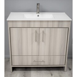MTD VOLPA USA MTD-3136AG-14 PACIFIC 36 INCH MODERN BATHROOM VANITY IN ASH GREY WITH INTEGRATED CERAMIC TOP AND STAINLESS STEEL ROUND HOLLOW HARDWARE